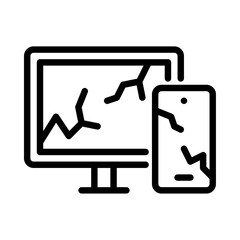 broken electronic outline icon. broken gadget black line illustration.