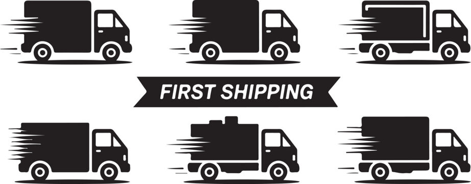 Fast delivery truck icons set first shipping