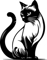 SVG cat siamese black and white vector file for printing, cutting