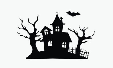 Scary house silhouette, haunted house vector, halloween spooky home, ghost house icon