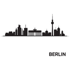 Berlin city skyline horizontal banner. Berlin city, Germany. Vector template for your design. Vector black silhouette. with white background