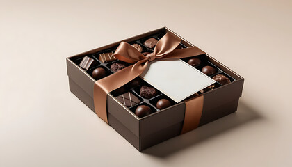 Elegant Gift Box of Assorted Chocolates with Ribbon and Blank Card