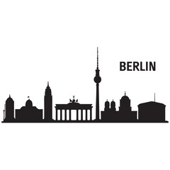 Berlin city skyline horizontal banner. Berlin city, Germany. Vector template for your design. Vector black silhouette. with white background