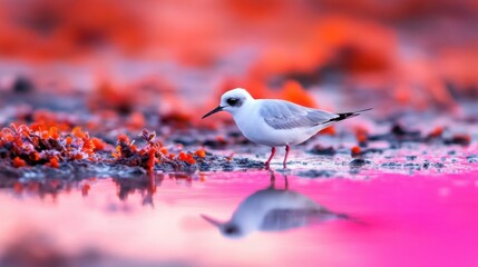 Centered composition, a bird on the sea, high saturation
