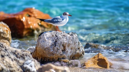 Centered composition, a bird on the sea, high saturation
