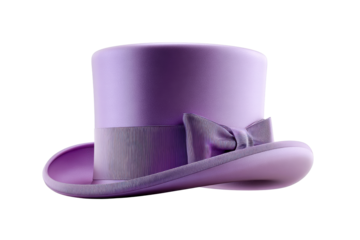 Elegant purple top hat with ribbon on a transparent background