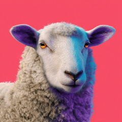 funny sheep isolated on vibrant pink background