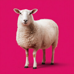funny sheep isolated on vibrant pink background
