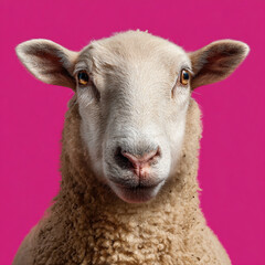 funny sheep isolated on vibrant pink background