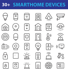 Smart Home Devices Line Icons Set, Editable Vector Symbols for Home Automation, IoT, and Connected Living