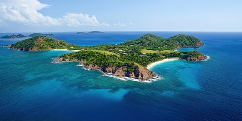 Obraz premium Aerial shot of a tropical island surrounded by turquoise waters
