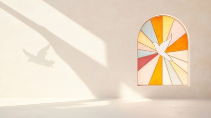 A detailed stained glass church window featuring the Trinity