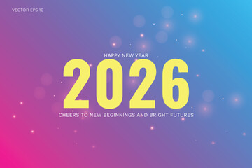 2026 Greeting Poster with Bokeh Lights and Soft Blue Pink Background