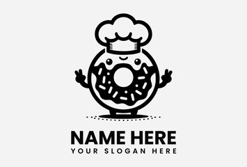 A cheerful donut character wearing a chef's hat, offering peace signs.