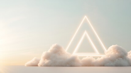 A glowing Christian Trinity symbol (triangle with interwoven circle) surrounded by heavenly light rays, clouds parting above, ethereal and divine atmosphere