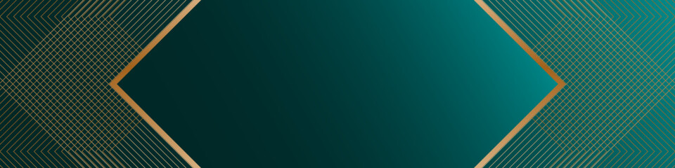 Teal green gradient abstract banner with gold rhombic pattern, blended lines and shadows. Modern geometric pattern © Irina Shats