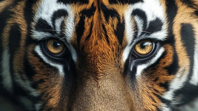 Intense Close-Up of a Majestic Tiger's Face: A Powerful Gaze and Striking Detail