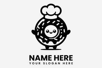 Cute cartoon donut chef logo design, with a chef's hat and friendly expression.