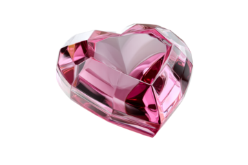 Heart shaped crystal bowl with pink accents and transparent background