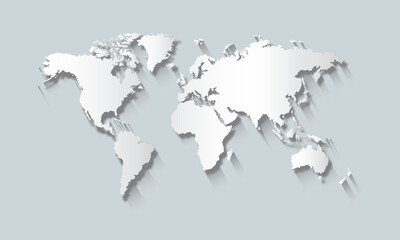 Editable World Map Vector with 3D Shadow Paper Cut Style for Presentations. Infographics SVG.