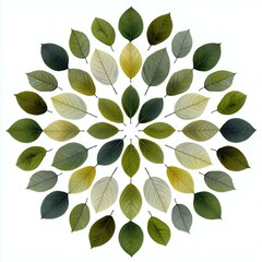 Green leaves in circles on white background