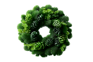 Decorative green wreath with pinecones for festive occasions