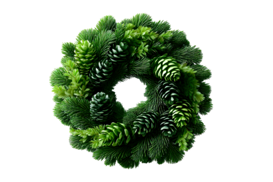 Decorative green wreath with pinecones for festive occasions