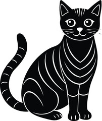 Monochrome Black Cat with Intricate Stripes and Playful Expression Sitting Pretty