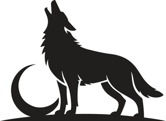 Silhouette of Howling Wolf. Wild, nature, forest, predator, animal. Vector illustration on white background