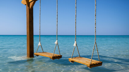 tropical beach swing, ocean view, relaxing seaside, leisure time