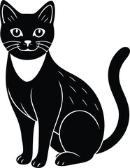 A minimalist illustration of a sleek and elegant black cat sitting gracefully