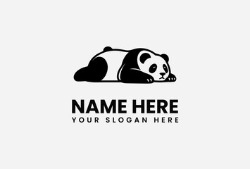 A cute, stylized panda bear lies down, resting peacefully, in a minimalist logo design.