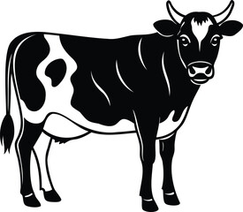 Black and white vector illustration of a cow with spotted coat