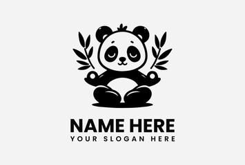 A stylized panda bear in a meditative pose, with bamboo leaves.