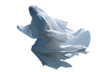 Movement of a flowing white garment on a transparent background