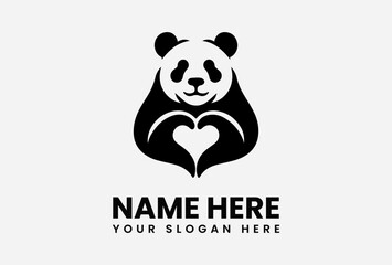 Stylized panda logo with hands forming a heart shape, text below.