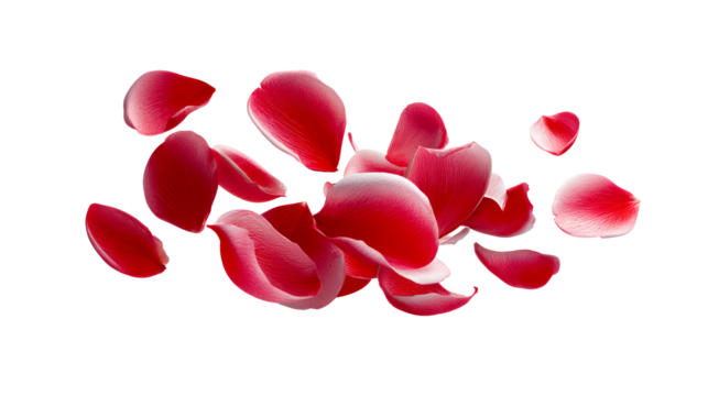 Red rose petals gently falling with a soft touch