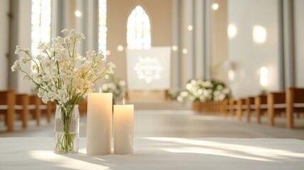 A quiet cathedral interior decorated for Trinity Sunday