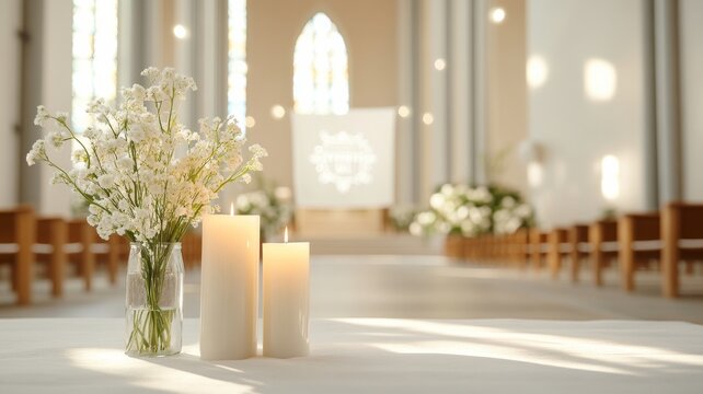 A quiet cathedral interior decorated for Trinity Sunday
