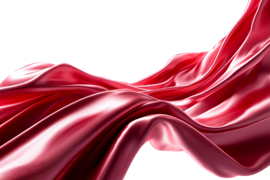 Red silk fabric flowing gracefully on a transparent background