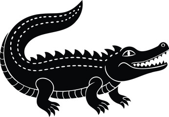Stylized Black Silhouette of an Alligator with Dotted Pattern on White Background