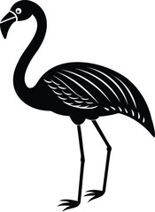 Silhouette of a Standing Flamingo with Detailed Feather Design on Body
