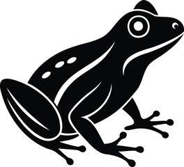 Simple monochrome illustration of a frog in a side profile view