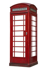 Iconic Red British Telephone Booth Isolated Png Background. London Telephone Booth