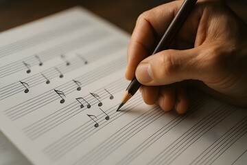 Creative Music Composition: Handwritten Notes on Sheet with Pencil