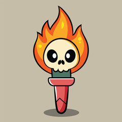Flaming torch with skull spirit face doodle icon image kawaii cartoon vector illustration