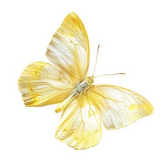 Fototapeta premium An isolated, ultra-detailed realistic photograph of pastel yellow butterfly on white background