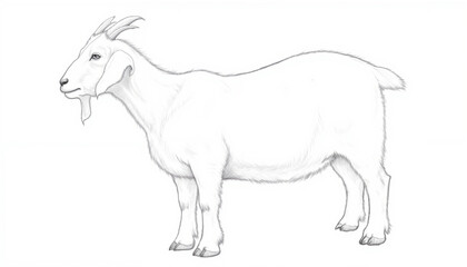 Goat standing in profile with simple line drawing style  