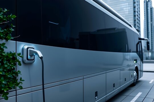 Charging a luxury electric bus from environmentally friendly renewable energy sources.green energy concept. - Powered by Adobe