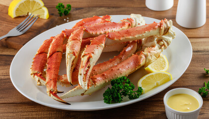 Steamed Snow Crab Leg Clusters with Lemon and Butter
